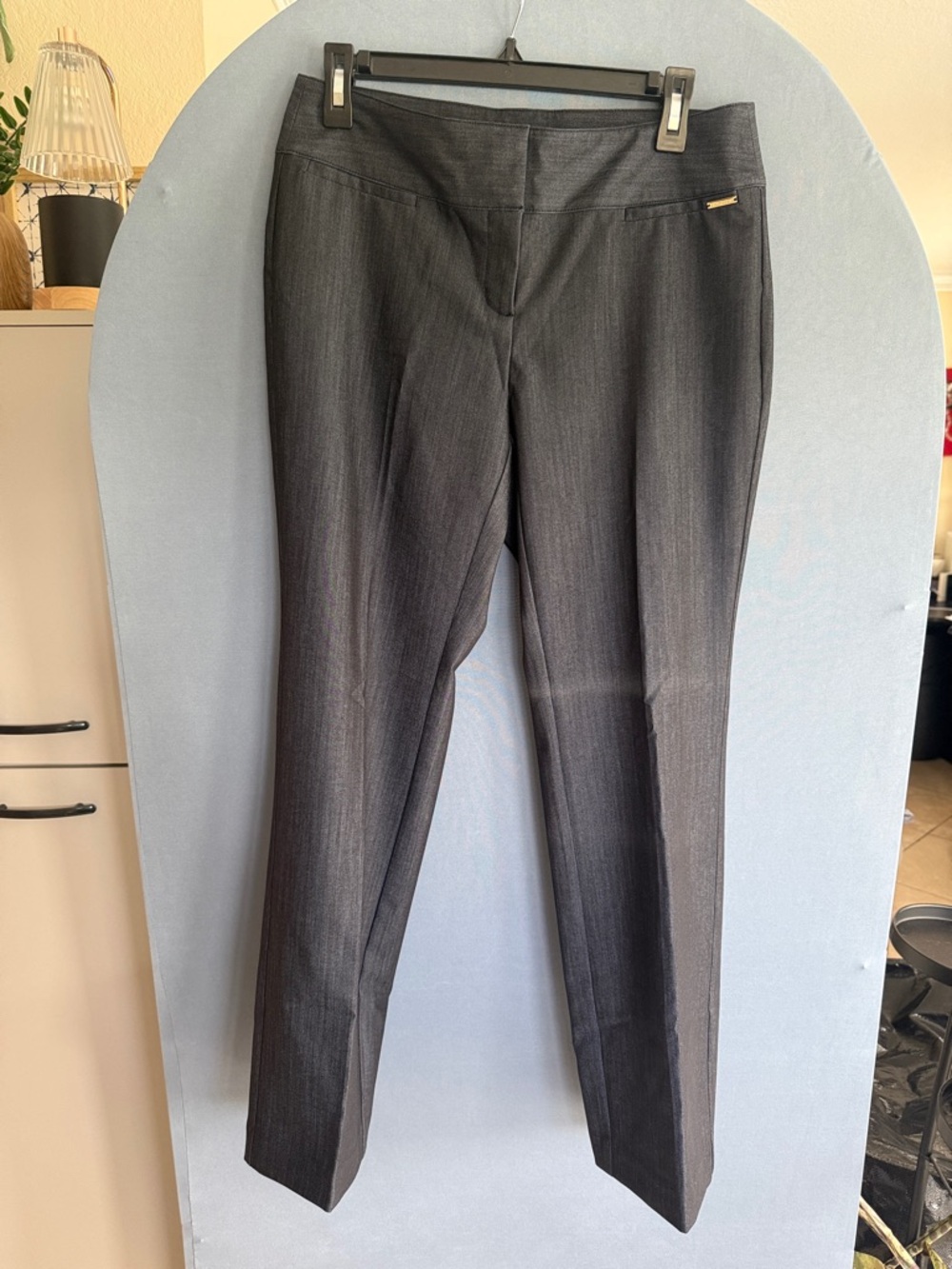 Anne Klein Dark Charcoal Straight-Leg Dress Pants